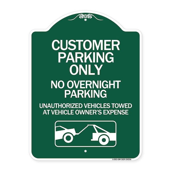 Signmission Customer Parking Only No Overnight Parking Unauthorized Vehicles Towed at Owner Expen, GW-1824-24206 A-DES-GW-1824-24206 - main
